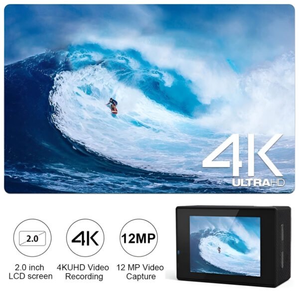 4K Ultra HD Action Camera – Waterproof 30M, 2.0" LCD Screen, WiFi-Enabled Sports DV
