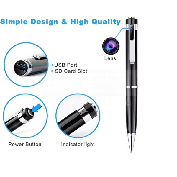 V7 HD Pen Camera with Audio Recording, Motion Detection, Bluetooth Connectivity & 1080p HD Video