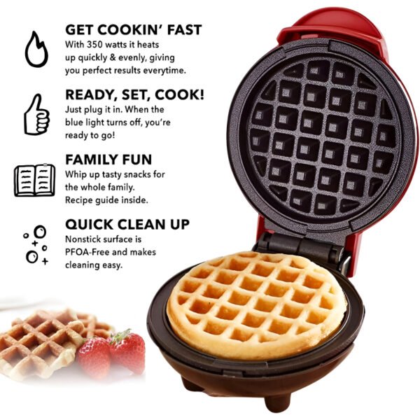 Compact 4-Inch 350W Non-Stick Electric Mini Waffle Maker Machine