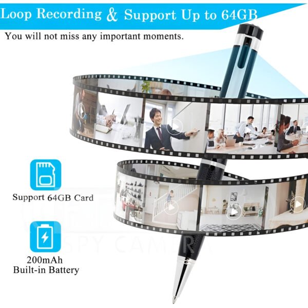 V7 HD Pen Camera with Audio Recording, Motion Detection, Bluetooth Connectivity & 1080p HD Video