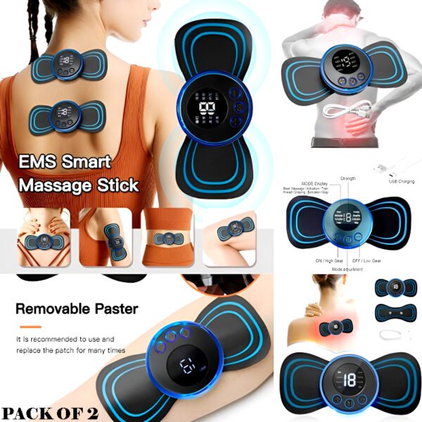 Pack of 2 Mini Electric Massage Sticks – 8 Modes, 19 Intensity Levels, Portable Muscle Relaxation Tool