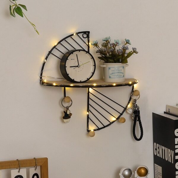Modern simple and creative half circle rectangular wall shelf multi-function hook home bedroom wall decoration storage rack - Image 8