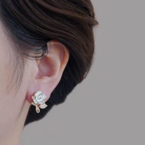 Korean Flower & Leaf Zircon Earrings – Elegant Fashion Jewelry for Women & Girls