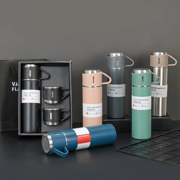 Stainless Steel Vacuum Flask Set 500ml Double Wall Thermos Set Vacuum Flask Gift Set With Double Lids - Image 2