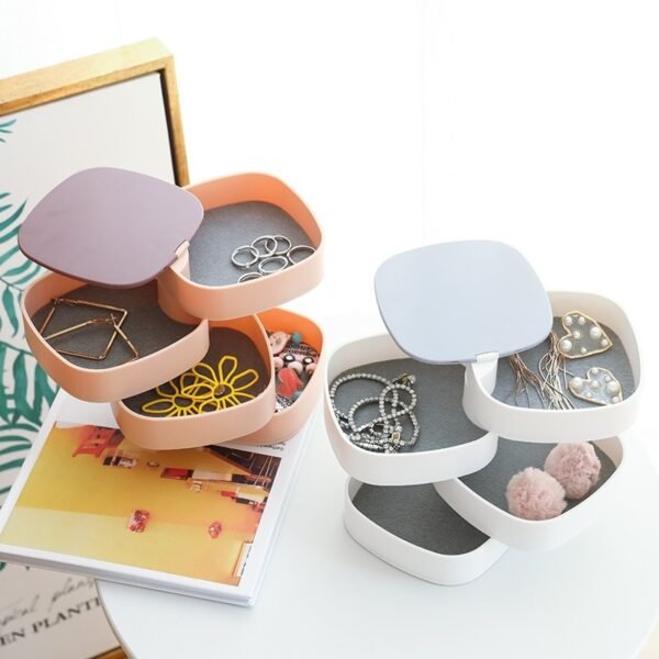 Compact Rotating Jewelry Organizer with Built-In Mirror – Portable Storage Box for Accessories