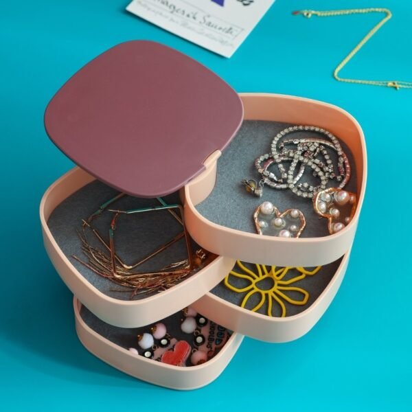 Compact Rotating Jewelry Organizer with Built-In Mirror – Portable Storage Box for Accessories