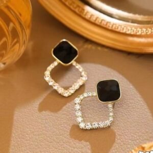 Zircon Korean Black Rhombus Resin Earrings – Shiny Fashion Jewelry for Women