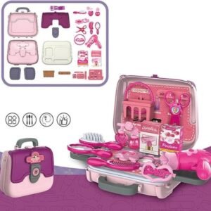 24 Pcs Girls Beauty Salon Pretend Play Set with Makeup Kit, Hairdryer, Comb & Cosmetic Bag – Perfect Gift for Toddlers.