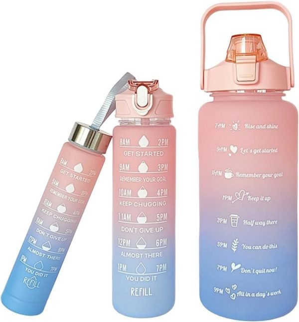 3-Pack Motivational Sports Water Bottles – Frosted, Time-Marked, Random Colors.