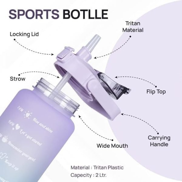 3-Pack Motivational Sports Water Bottles – Frosted, Time-Marked, Random Colors.
