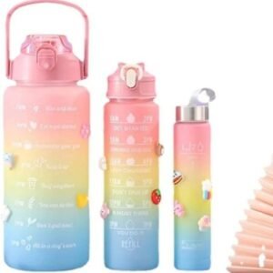 3-Pack Motivational Sports Water Bottles – Frosted, Time-Marked, Random Colors.