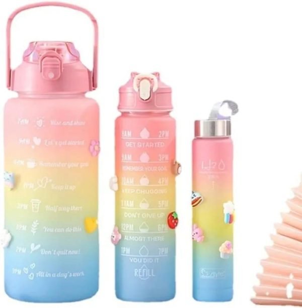 3-Pack Motivational Sports Water Bottles – Frosted, Time-Marked, Random Colors.