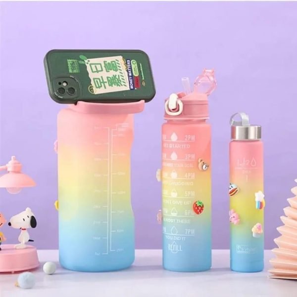 3-Pack Motivational Sports Water Bottles – Frosted, Time-Marked, Random Colors.