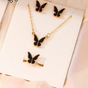 Butterfly Jewelry Set Pack of 4 – Pendant, Necklace, Earrings & Ring for Women’s Elegant Fashion