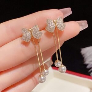 Elegant Bow-Shaped Zircon Earrings for Women – Sweet & Simple Korean-Style Jewelry for Girls