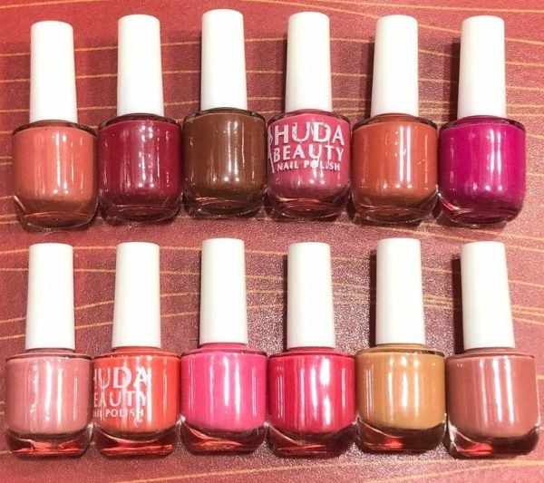 Huda Beauty Nude Nail Polish Set (6 Pcs) with 2 Free Removers – Smooth & Long-Lasting.