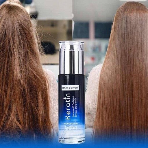 Keratin Hair Serum 80ml – Smooths, nourishes, and restores shine to damaged hair.