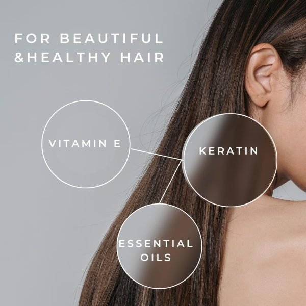 Keratin Hair Serum 80ml – Smooths, nourishes, and restores shine to damaged hair.