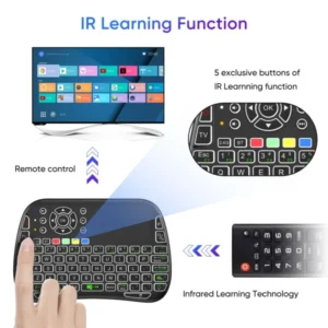 M9 Mini Bluetooth Wireless Keyboard with 7-Color Backlight, 2.4G Air Mouse, Remote & Touchpad.