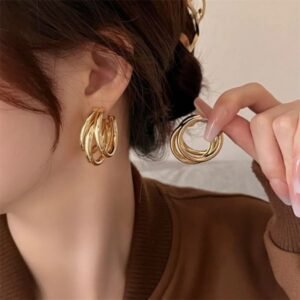 Punk Oval Hoop Earrings – Metallic Geometric U-Shaped Minimalist Jewelry for Women’s Daily Wear & Gifts