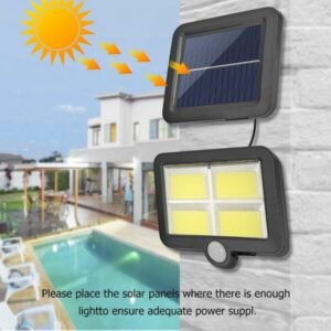 Solar LED Sensor Wall Lamp (BK-128-4COB) with Remote – Outdoor Solar Light.