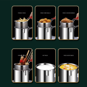 Stainless Steel Deep Fryer Pot with Strainer – 1200ml Heavy-Duty Frying Pan for Home Kitchen Use.