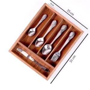 Wooden Utensil Holder & Cutlery Organizer Tray – Ideal for Kitchen and Dining Use.