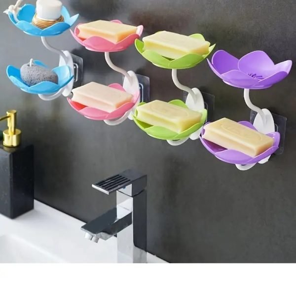 Lotus Flower Wall-Mounted Double-Layer Soap Holder with Drainage (Random Color)
