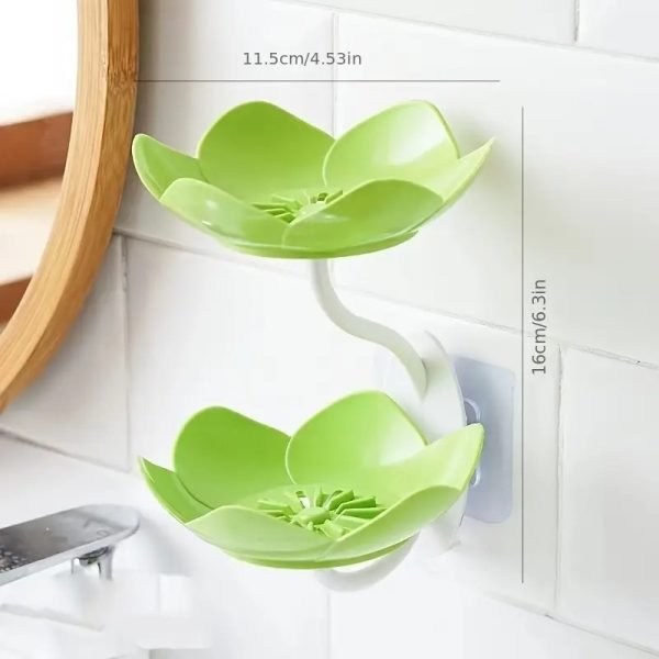 Lotus Flower Wall-Mounted Double-Layer Soap Holder with Drainage (Random Color)