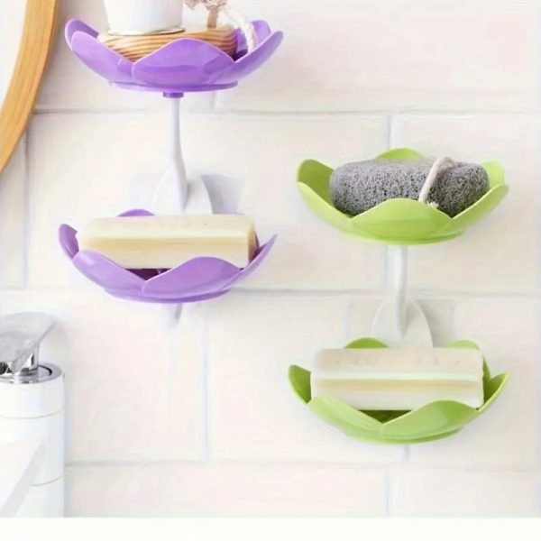 Lotus Flower Wall-Mounted Double-Layer Soap Holder with Drainage (Random Color)